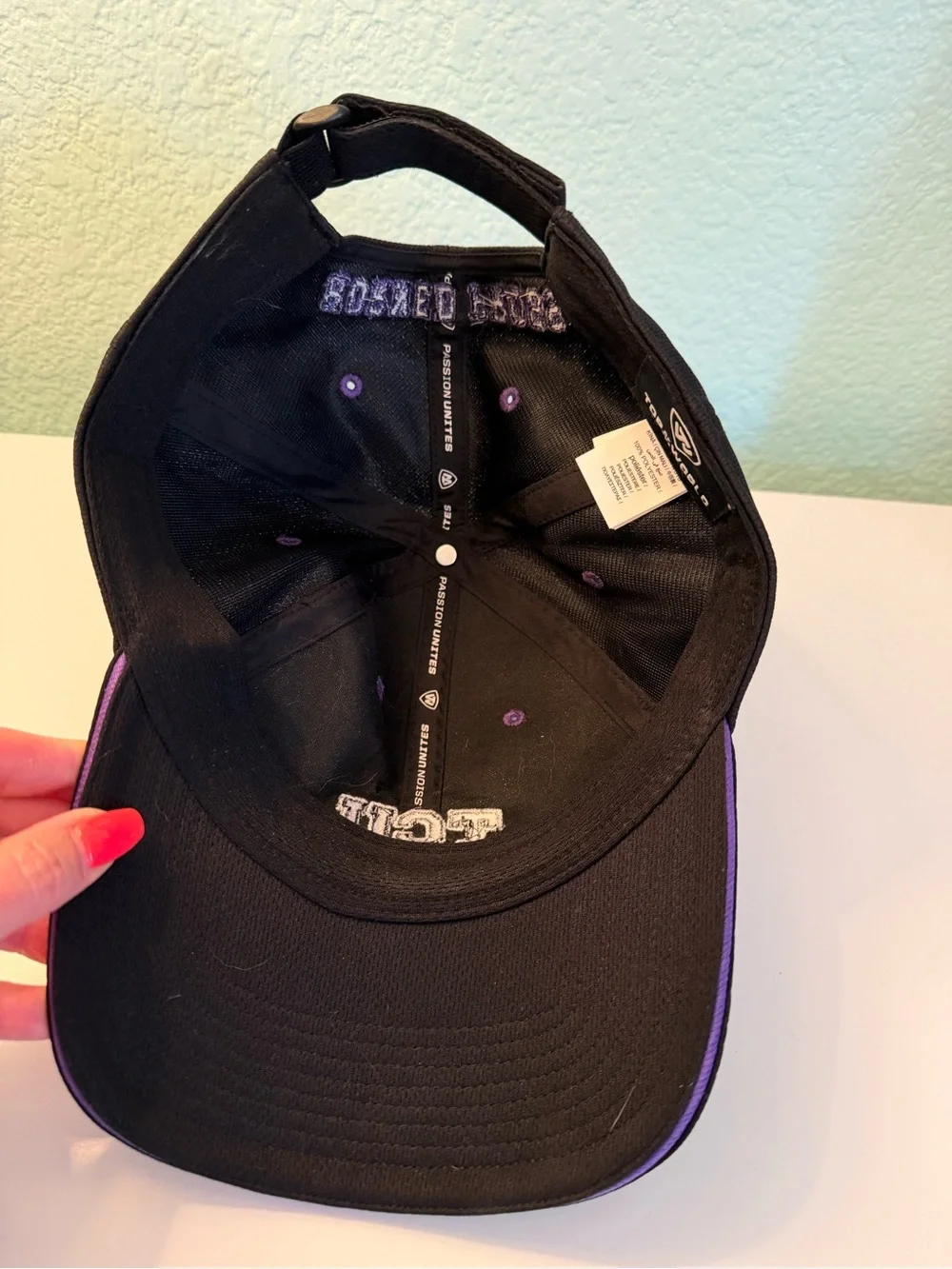 TCU Top of the World Black Cap with Purple Eyelets and White TCU logo